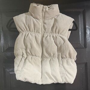 Love Tree Cream Corduroy Puffer Vest with High Collar